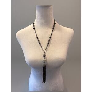 ALFANI Gunmetal Tassel w/Stones Multistrand Necklace 24” w/ 6” Tassel